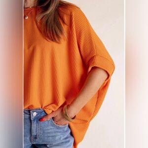 Like Love Oversized Ribbed Short Sleeve Top NWOT Small